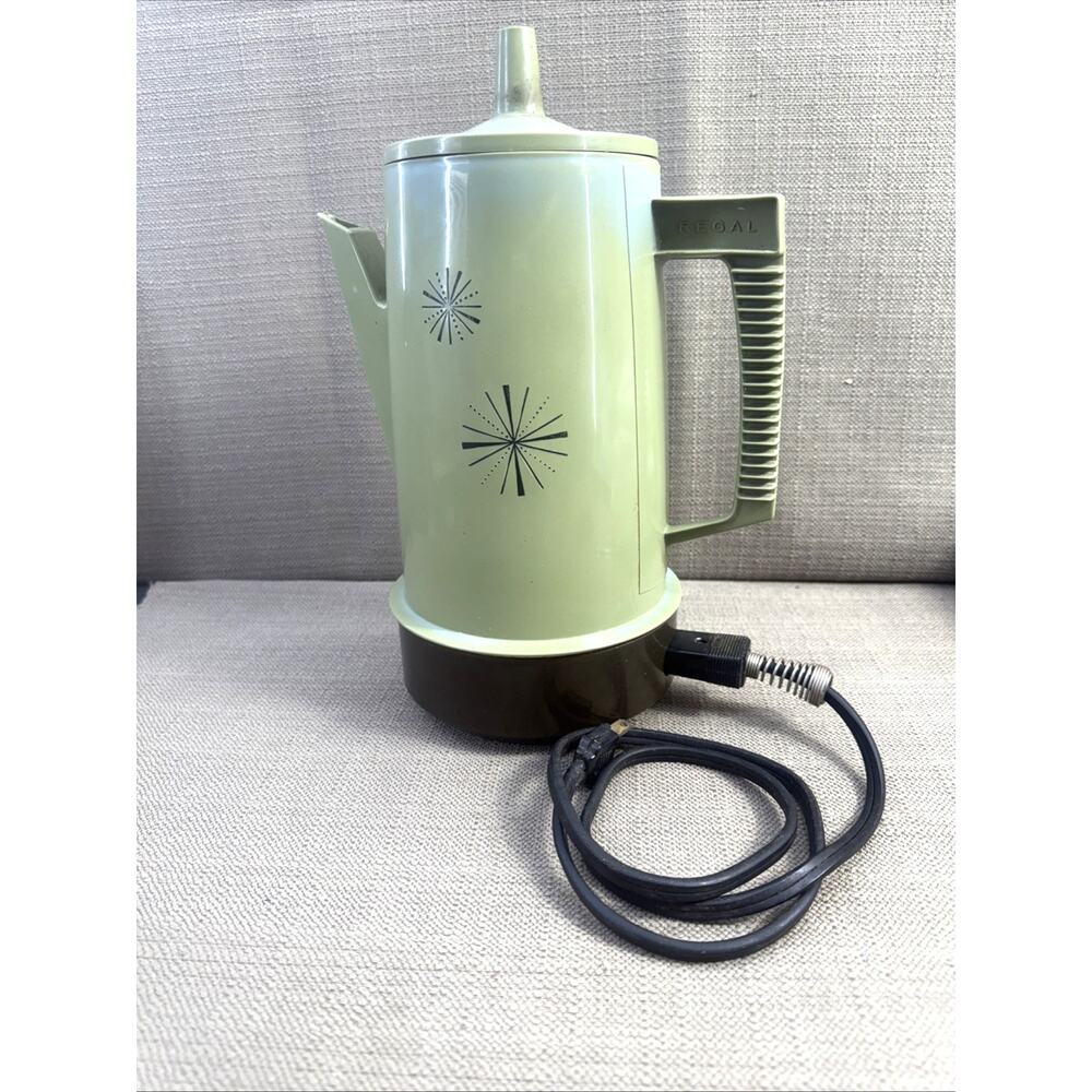 Vintage Regal Avocado Green Percolator Coffee Maker 6 Cup Atomic Starburst Wrks